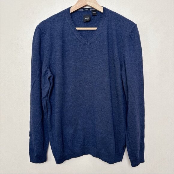Hugo Boss Mens Xlarge Vneck Extrafine Merino Slim Fit Baku Sweater - Picture 1 of 15